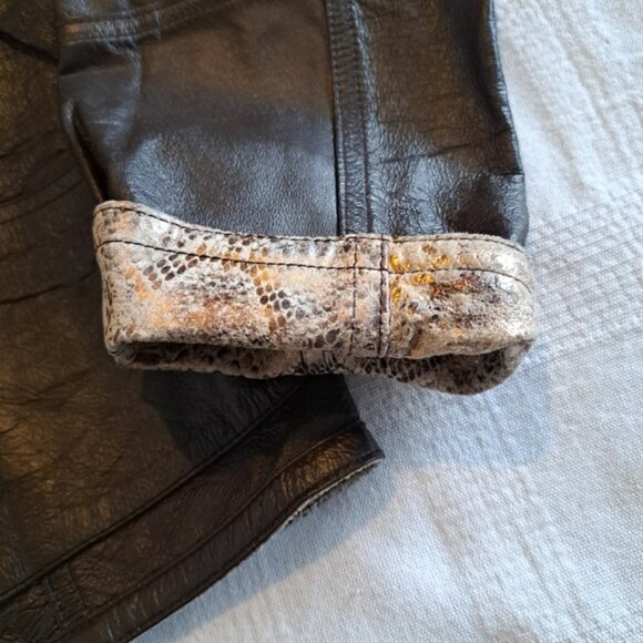 Chico's womens size 2 or Large reversible leather jacket, brown & animal print - Picture 9 of 15